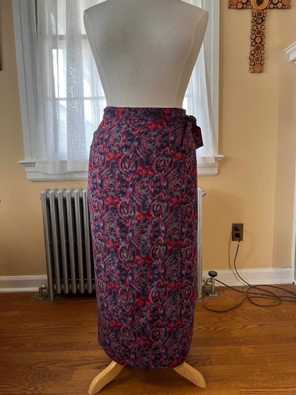 Midi Wrap Skirt in Burgundy Paisley